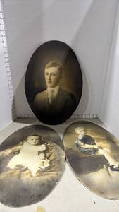 lot 1077 image: Antique Set of 3 Large Oval Sepia Portrait Photographs Early 1900s Family 19x13
