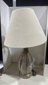 lot 1090 image: Glazed Ceramic Table Lamp with Waffle Shade 30 inches tall