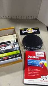 lot 1102 image: Mixed Media Lot DVDs, Audio Books, Quicken 2019 Software & CD Wallet