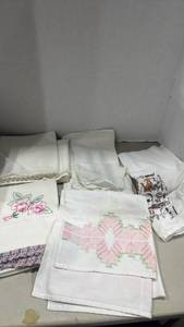 lot 1148 image: Lace lined and embroidered pillow cases and more