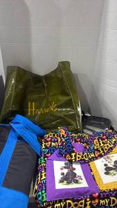 lot 1184 image: Mixed Bag Lot - Harrods Tote, Poodle Quilted Totes, Sports Duffel & Clear Pouch