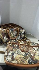 lot 1186 image: Dog Tapestry Bag Set - Tote and Carry-On Duffle