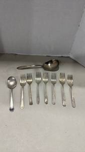 lot 1213 image: Silver-Plate Mixed Flatware Set - Forks, Spoons and Serving Ladle