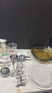 lot 1223 image: Baking Kitchen Tools Lot - Glass Pie Dishes, Measuring Cups, Cookie Cutters & More