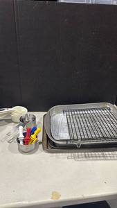 lot 1225 image: Baking and Kitchen Tool Set with Pans, Racks, and Measuring Tools