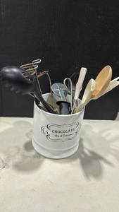 lot 1226 image: Ceramic Utensil Holder with Assorted Kitchen Tools