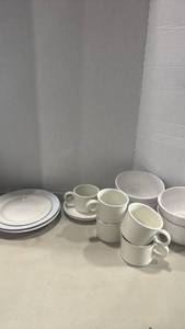 lot 1249 image: White Ceramic Dinnerware Set&nbsp Plates, Cups, Saucers &amp Bowls