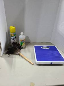 lot 1276 image: Bathroom Scale ,duster and more