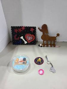 lot 1284 image: Dog-Themed Decorative Lot Wall Art, Figurine, Pins, Keychain, Coaster