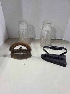 lot 1287 image: Sad irons and glass jars