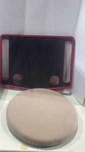 lot 1317 image: Spinning seat cushion and walker tray table features a red durable plastic base