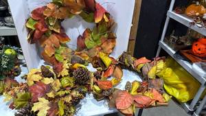 lot 2000 image: 3 fall wreaths with bag