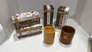 lot 2002 image: Candle holder and fall decor