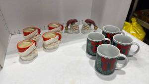 lot 2035 image: Santa cups with salt &pepper shakers and 4  coffee cups