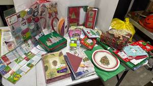 lot 2041 image: Assorted holiday items, cards, tins, bags, ribbon and more