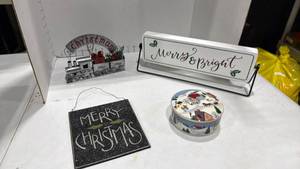 lot 2057 image: Holiday decor and Mikasa 2 pc dish