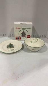 lot 2067 image: Spode Christmas Tree plate and Revere bowl