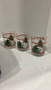 lot 2071 image: Christmas tree rocks glasses set of 11 with storage case