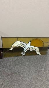 lot 3001 image: Stained Glass Window Panel Bird in Flight Design 12x27 crack in a glass piece