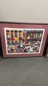 lot 3004 image: Framed Print Mardi Gras Celebration of Poodles by Donna Ryan pencil signed and numbered 24x29