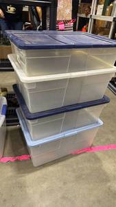 lot 4058 image: 4 Rubbermaid totes biggest is 56qts