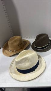lot 2182 image: Lot of 3 Straw Hats Cowboy Panama Styles