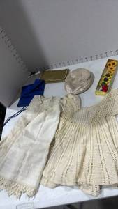 lot 2183 image: Button covers, crocheted kids clothes and bags