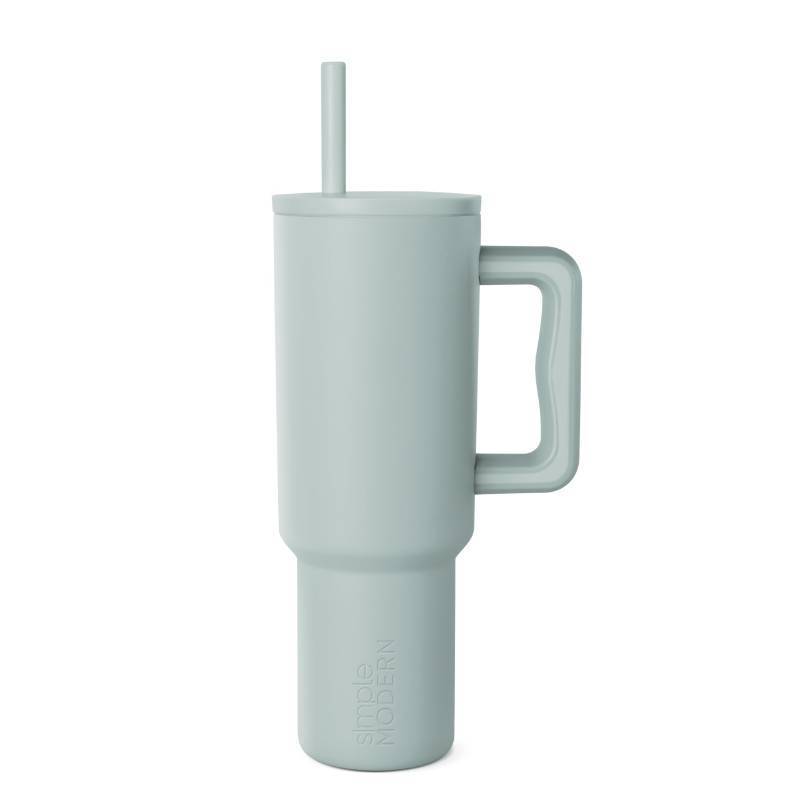 lot 24263 image: Simple Modern 40 oz Tumbler with Handle and Straw Lid  Leak-Proof Insulated Stainless Steel Water Bottle Travel Mug Cupholder Use  Gifts for Women Men Him Her  Trek Signature  Sea Glass Sage - Retail $34
