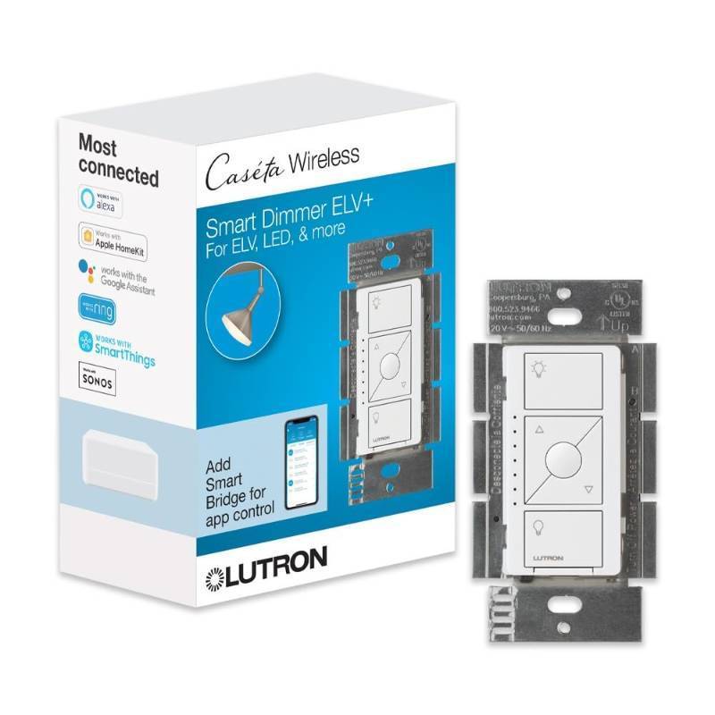 lot 42916 image: Lutron Caseta Original Smart Dimmer Switch ELV (Lutron Hub Required), 250W LED, Single-Pole3-Way, Neutral Required, PD-5NE-WH, White - Retail $130
