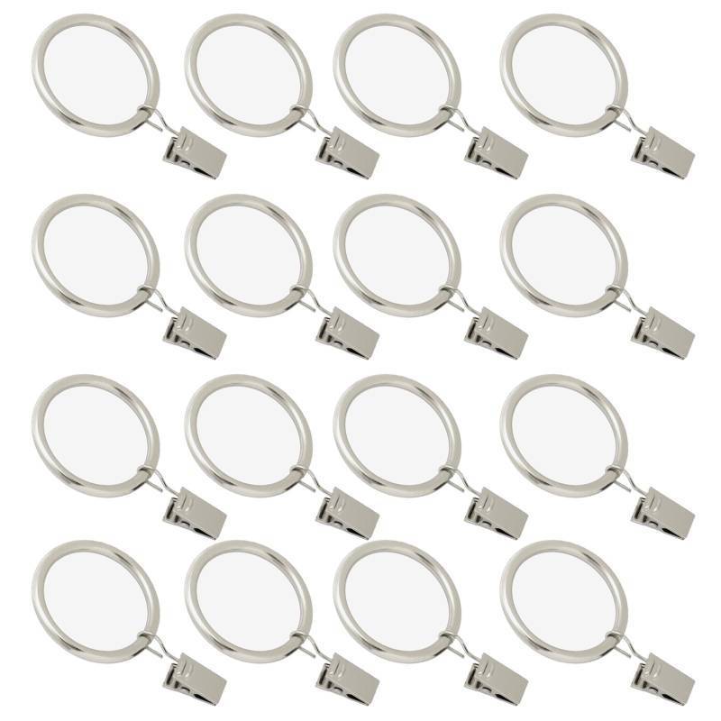 lot 42943 image: Curtain Rings with Clips, Window Clip Rings Curtain Hooks Hangers Clip Rings for Hanging Drapery Drapes Bows, Mini 1 Inch Diameter, Fits up to 58 Rod, Matte Silver 16 pc - Retail $6