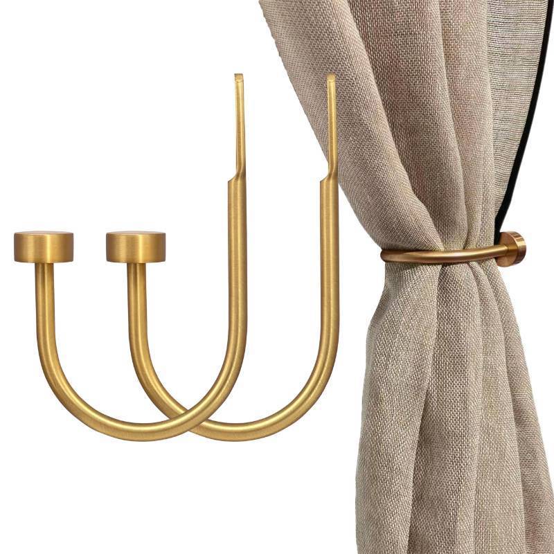 lot 42960 image: Quality Curtain Holdbacks, Solid Steel Curtain Holdback with Disk Finial,Electroplate Finishes, Set of 2 Window Curtain Tieback Hooks, Warm Gold - Retail $12