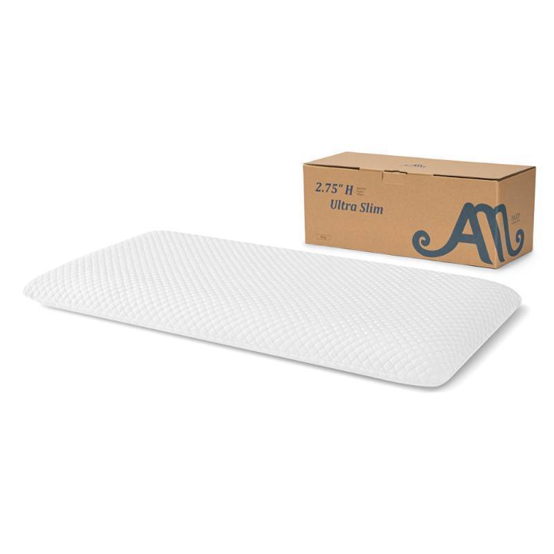 lot 49130 image: AM AEROMAX 2.75 Inches King Size Hyper Slim Memory Foam Pillow for Stomach and Back Sleepers - Thin, Flat Design for Cervical Neck Alignment and Deeper Sleep. - Retail $30