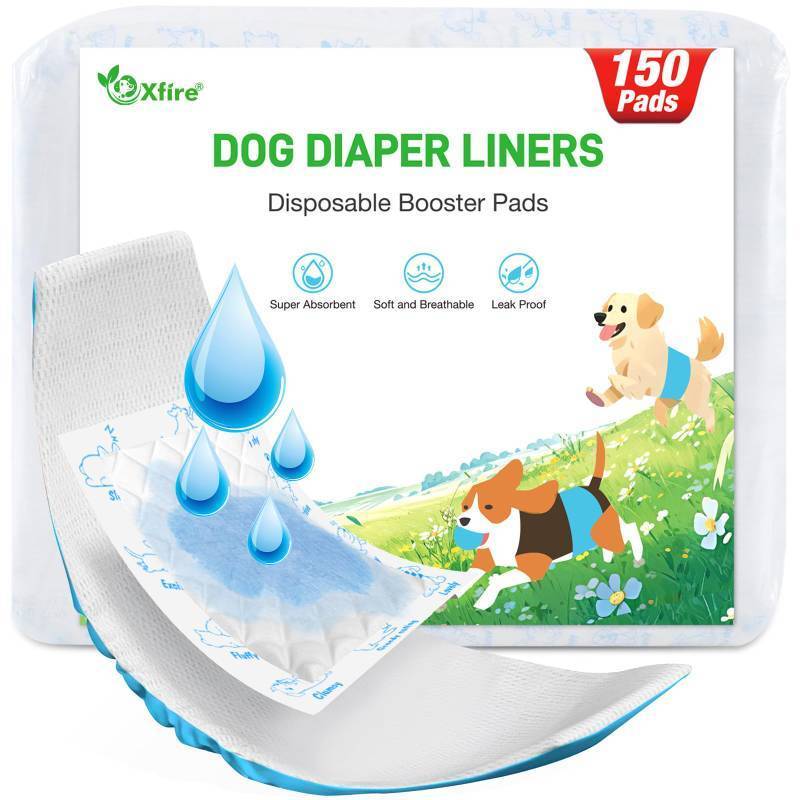 lot 49143 image: Dog Diaper Liners Booster Pads, 150ct Disposable Dog Diapers Inserts Male Female for Washable Doggie Belly Bands Wraps Covers Period Panties(Regular) - Retail $25