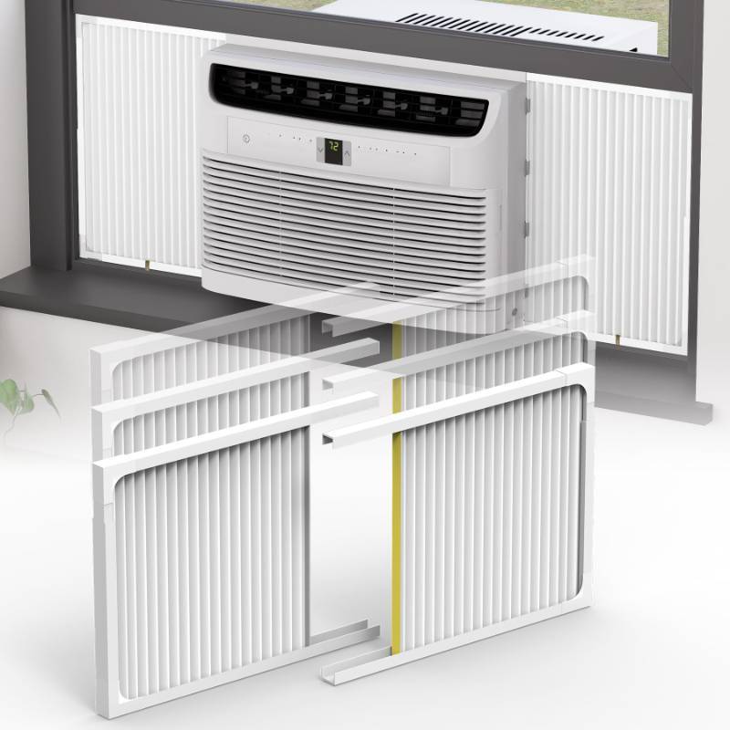 lot 62713 image: Chiligent Window AC Side Panel with Frame, Adjustable Air Conditioner Side Panels for Window Units of 5,00014,000 Btu, Extra Wide Window Air Conditioner Side Panels Kit, Pack of 2 - Retail $40