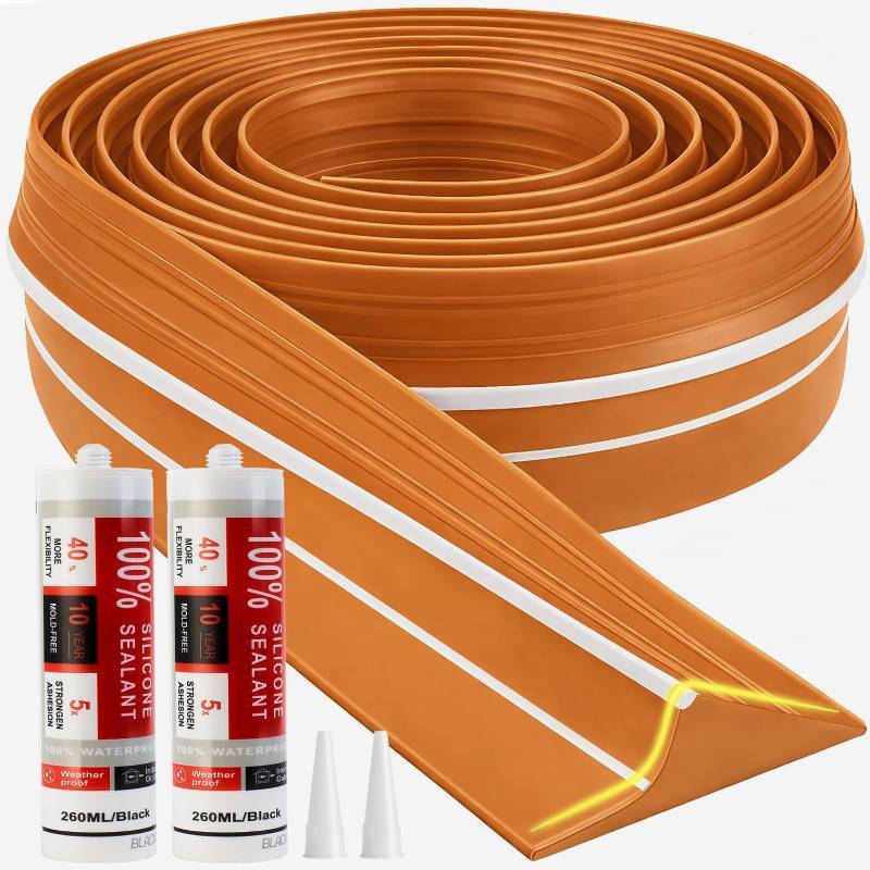 lot 62718 image: Jin&Bao Universal Garage Door Threshold Seal Strip 20FT Kit, Bottom Waterproof Rubber Weather Stripping Replacement Orange, 2 Adhesive - Retail $39