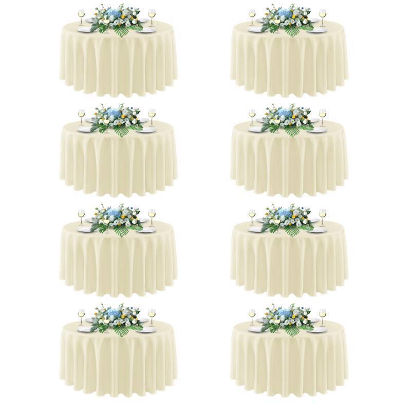 lot 62719 image: sancua Round Tablecloth 90 Inch Diameter, 8 Pack - Circle Polyester Fabric Table Cloth for Wedding Party Reception Banquet Birthday, Washable Formal Table Cover (Fit 30-72 Inch Tables), Beige - Retail $60