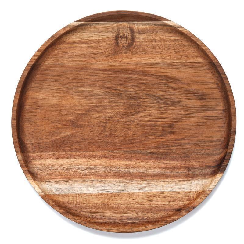 lot 62726 image: YANGQIHOME Round Wood Tray, Acacia Wooden Serving Tray, Serving Platter, Appetizer Charcuterie Board, Tray Organizer for KitchenCountertop, 13.8 x 13.8 x 0.8 inch - Retail $22