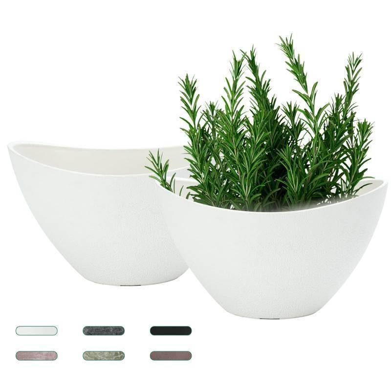 lot 9253 image: LaDoVita Plant Pots with Drainage Holes, 12 Inch Large Planters for Indoor Plants, Plastic Flower Pots Outdoor, 2 Pack, White