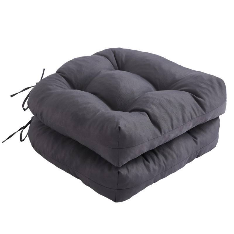 lot 9287 image: IPYNBAP Outdoor Chair Cushions Set of 2, Patio Chair Cushions with Ties,19x195 Tufted Outdoor Seat Cushions, Waterproof Patio Furniture Cushions, Outdoor Dining Chair Pads, Dark Grey - Retail $46
