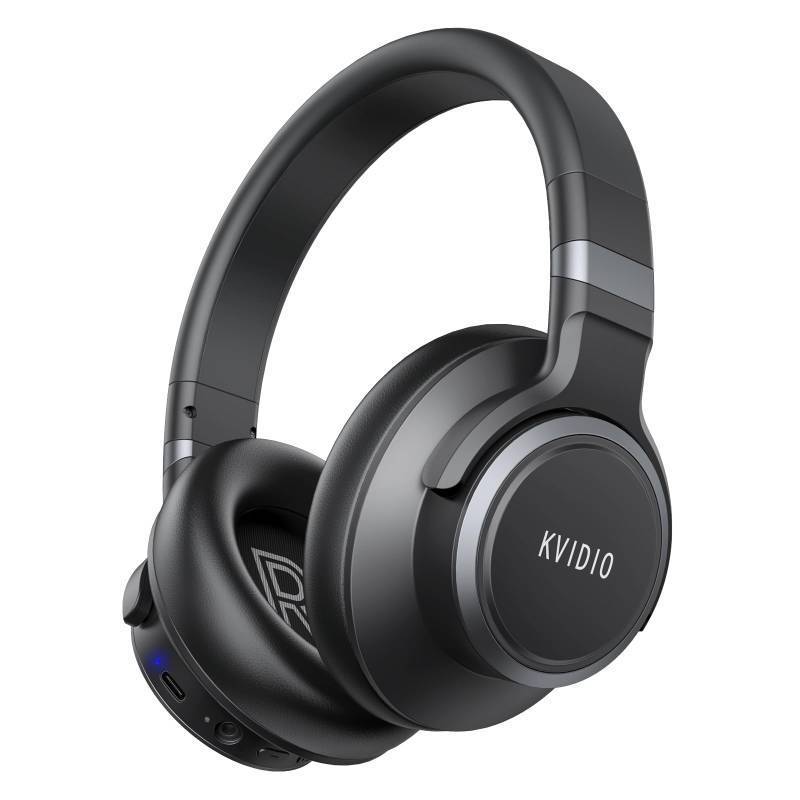 lot 9330 image: KVIDIO Active Noise Cancelling Headphones, 70 Hours Playtime Bluetooth Headphones Wireless with Microphone, Transparency Mode, Deep Bass and Hi-Fi Stereo Sound Over Ear for Travel Office - Retail $30