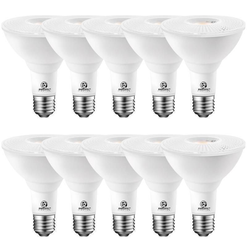 lot 9339 image: Energetic 10 Pack PAR30 LED Bulbs, Flood Light Outdoor Indoor 75 Watt Equivalent 10W Dimmable,5000K Daylight,1000 Lumens,E26 Base,IP65 Waterproof LED Recessed Light Bulbs for Security - Retail $33