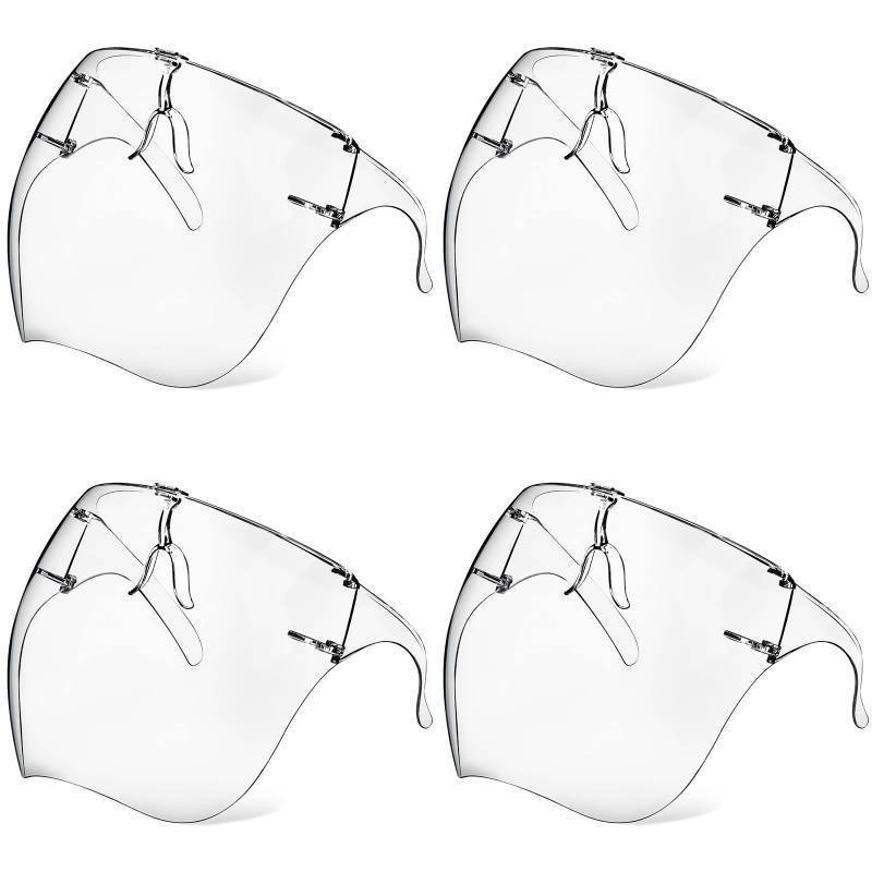 lot 19660 image: Earthroma 4 Pack Face Shield with Glasses, Face Mask Shield Anti-Fog Clear Ultra Clear Reusable Protective Plastic Face Shield Mask Droplet Splash Guard for Women Men Kids - Retail $17