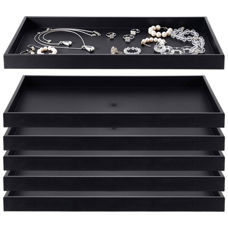 lot 24214 image: LemonRoad 6 Pack Plastic Jewelry Tray Stackable Black Jewelry Display Drawer Inserts Organizer for Ring Necklace Earring Bracelets Showcase Display for Women Her - Retail $40