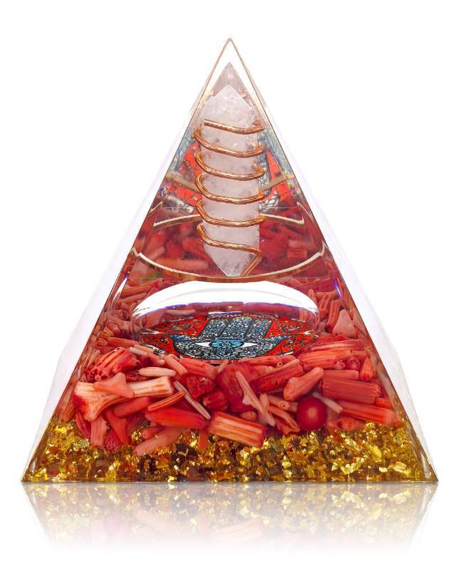 lot 43165 image: Hand of Fatima - Orgone Pyramid with Healing Crystals - Energy Generator for Positive Vibe, Stress Relief & Chakra Reiki Meditation - Pyramid Decor - Spiritual Gift for Success, Wealth & Prosperity - Retail $13