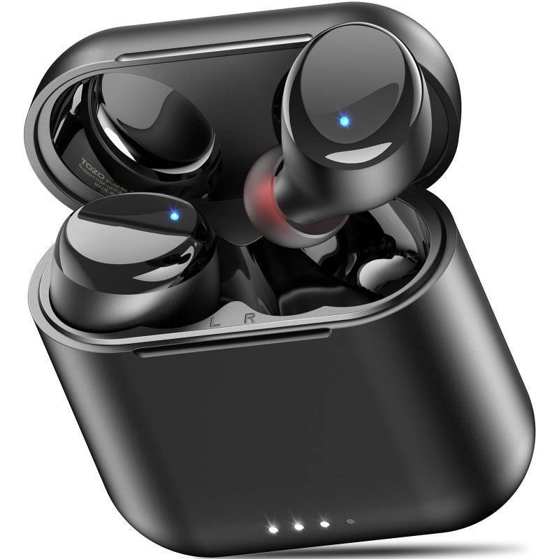 lot 29410 image: TOZO T6 Wireless Earbuds, Bluetooth Ear Buds, Stereo Sound in Ear Headphones, 50 Hours Playtime, AI Clear Call, Wireless Charging Case, APP Customizable EQs, IPX8 Waterproof Earphones - Retail $27
