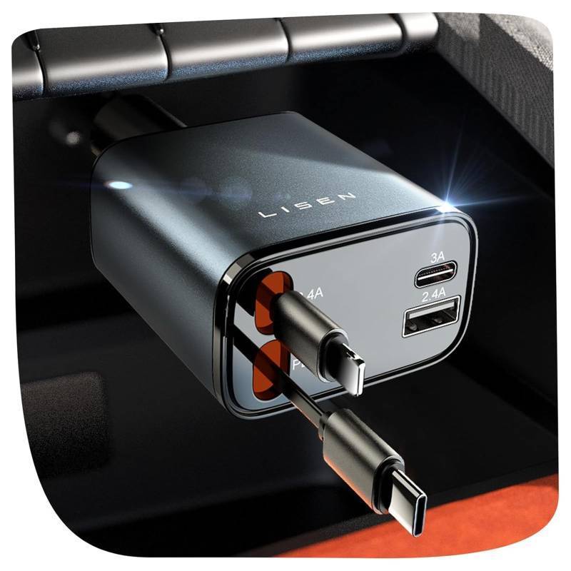 lot 42213 image: LISEN Retractable Car Charger, Gifts for Mothers Day, Upgrade 84W Car Charger USB C Fast Charge Unique 2026 Car Accessories for Mom Dad Him Her Men Women, for iPhone 17 16 15 14 - Retail $16