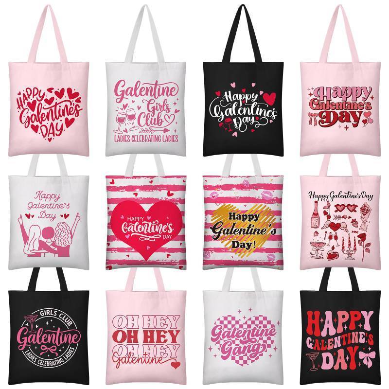 lot 32454 image: SilTriangle 12 Pcs Happy Galentines Day Gifts for Women Friendship Canvas Tote Bags Reusable Grocery Bag for BFF Bestie Bachelorette Party Decoration and Gifts