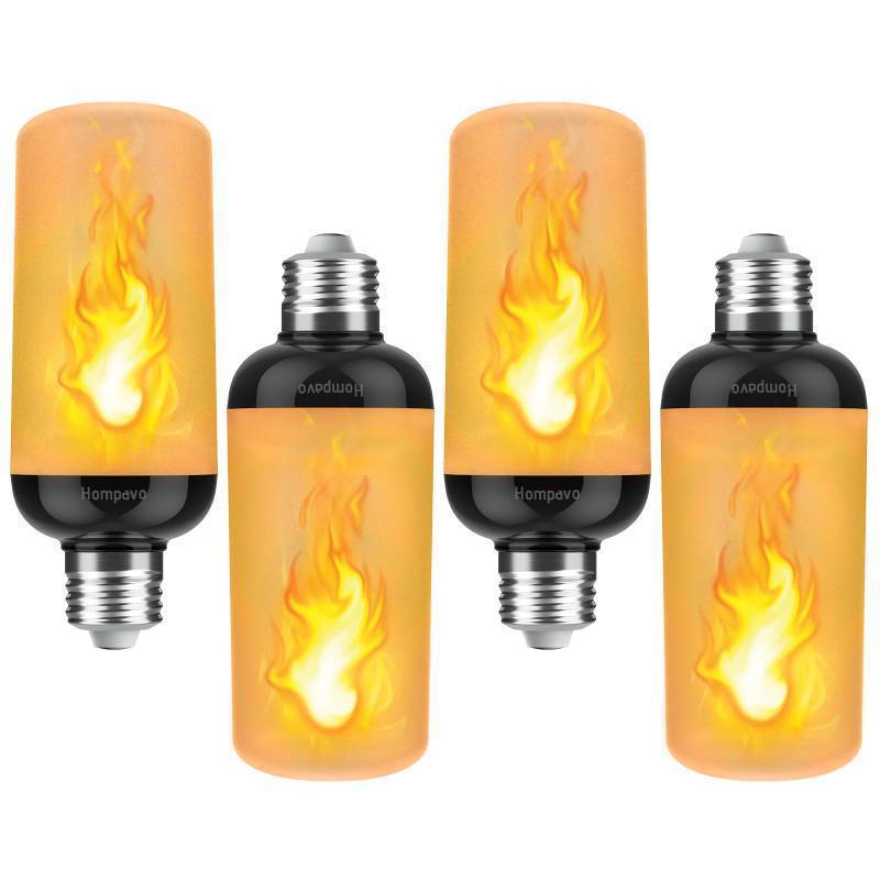 lot 24836 image: Hompavo Gen2 LED Flame Light Bulbs, Like Real Fire 4-Mode Flickering Light Bulbs with Upside Down Effect, E26 Flame Bulb for Halloween Christmas Party Patio Porch Home Indoor & Outdoor Decorations, 4 - Retail $37