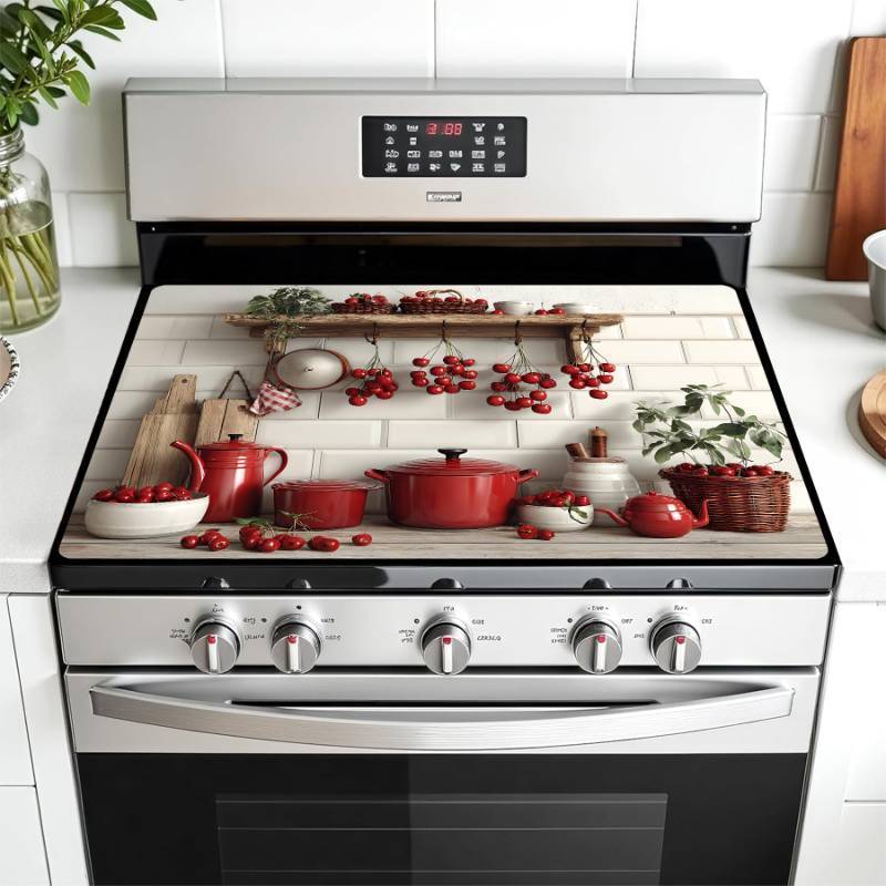 lot 24897 image: AOHMPT Multi-Design Stove Top Cover for GlassElectric Stoves - 3-in-1 Heat-Resistant Protector Mat, Non-Slip Drying Rack 28x20 - Retail $25