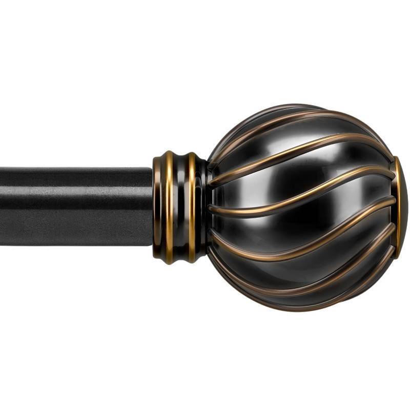 lot 32389 image: Lootkell Black Curtain Rods for Windows 66 to 120 Inches Adjustable Length Heavy Duty 78 Diameter Window Curtain Rod with Decorative Finials for Outdoor Farmhouse Bedroom Kitchen Living Room - Retail $31